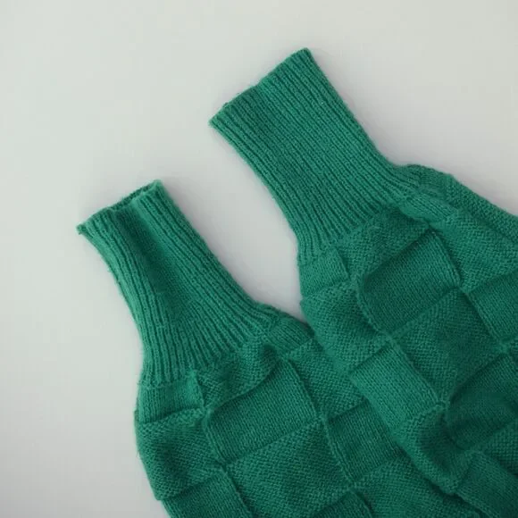 Women's Sweater S Woven Green Tight Knit Crew Neck Ribbed Long Sleeve Pullover - Picture 3 of 10